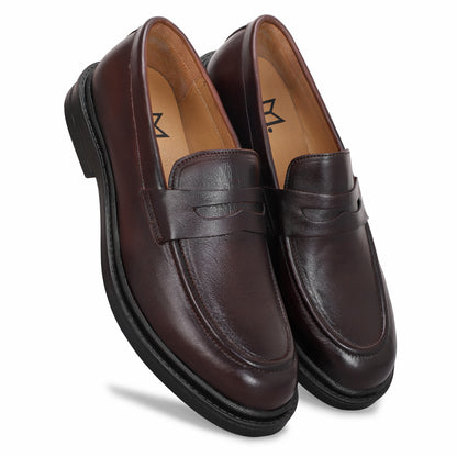 MATR Old Money Men's Brown Leather Moccasin Shoes, Classic Slip-On Formal Footwear