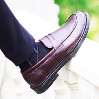 MATR Old Money Men's Brown Leather Moccasin Shoes, Classic Slip-On Formal Footwear