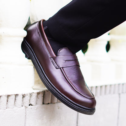 MATR Old Money Men's Brown Leather Moccasin Shoes, Classic Slip-On Formal Footwear