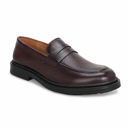 MATR Old Money Men's Brown Leather Moccasin Shoes, Classic Slip-On Formal Footwear