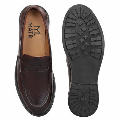 MATR Old Money Men's Brown Leather Moccasin Shoes, Classic Slip-On Formal Footwear