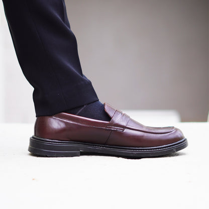 MATR Old Money Men's Brown Leather Moccasin Shoes, Classic Slip-On Formal Footwear