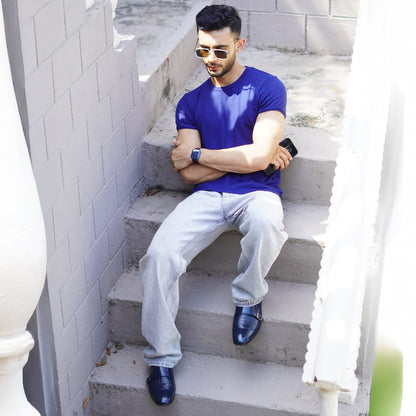 MATR Strap Me Down Men's Navy Blue Croc-Embossed Double Monk Strap Leather Shoes