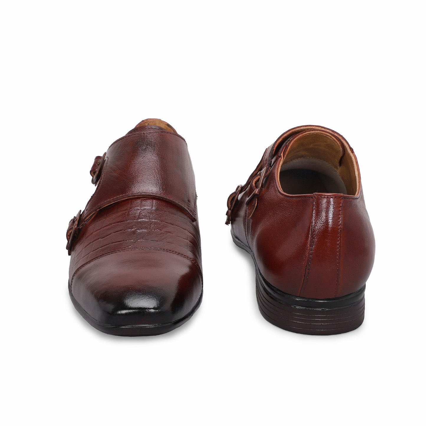 MATR Strap Me Down Men's Brown Croc-Embossed Double Monk Strap Leather Shoes