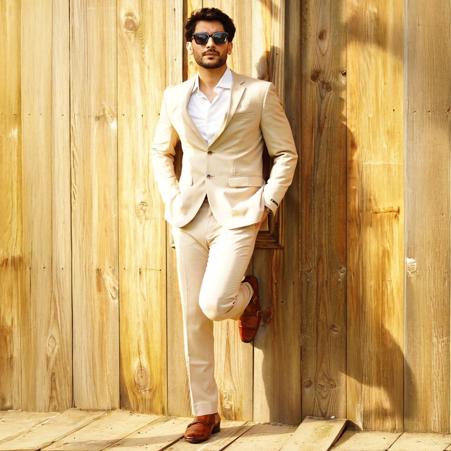 MATR Strap Me Down Men's Brown Croc-Embossed Double Monk Strap Leather Shoes