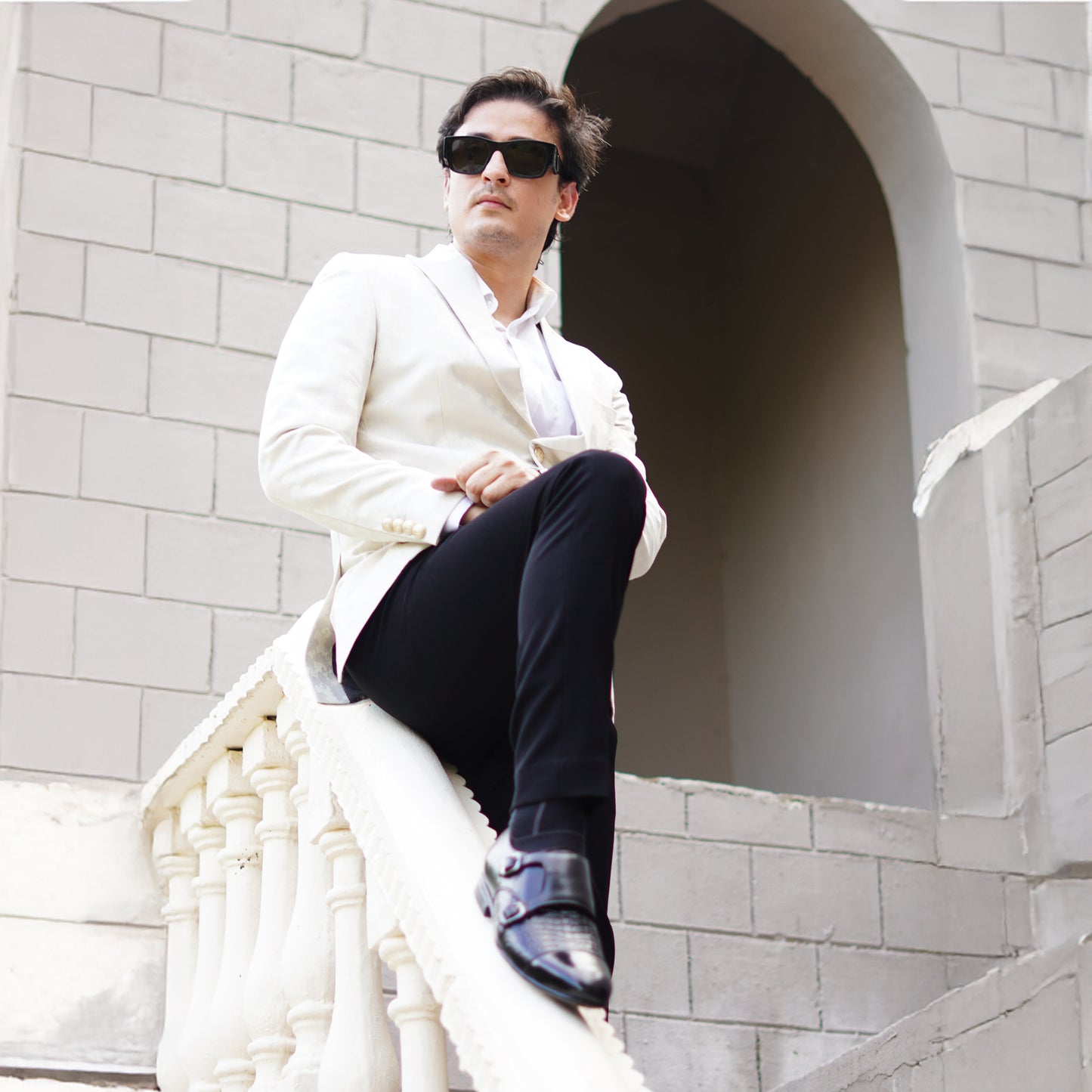 MATR Strap Me Down Men's Blck Croc-Embossed Double Monk Strap Leather Shoes