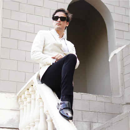 MATR Strap Me Down Men's Blck Croc-Embossed Double Monk Strap Leather Shoes