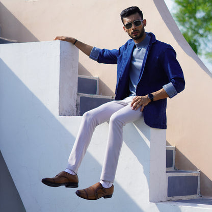 MATR Strap Me Down Men’s Tan Leather Double Monk Strap Shoes – Brogue Toe Formal Footwear