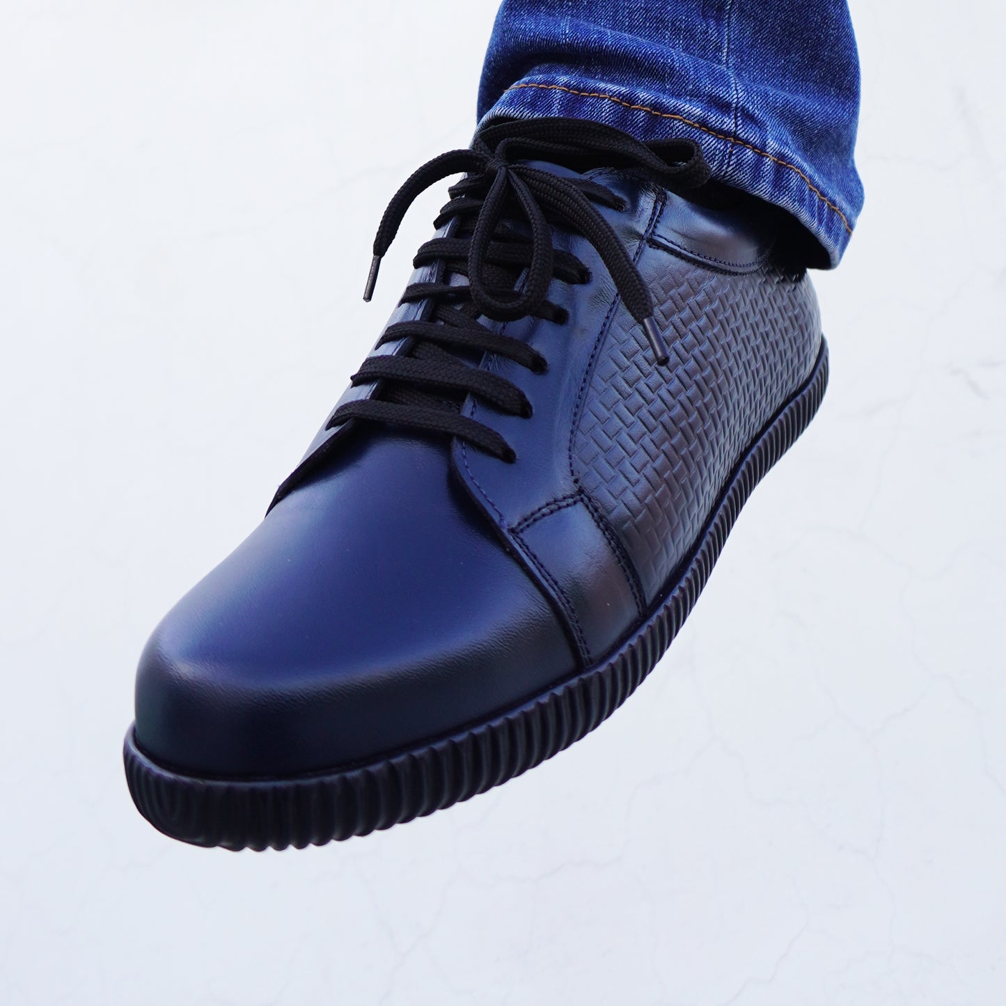 MATR Luxe Men's Navy Textured Leather Sneakers