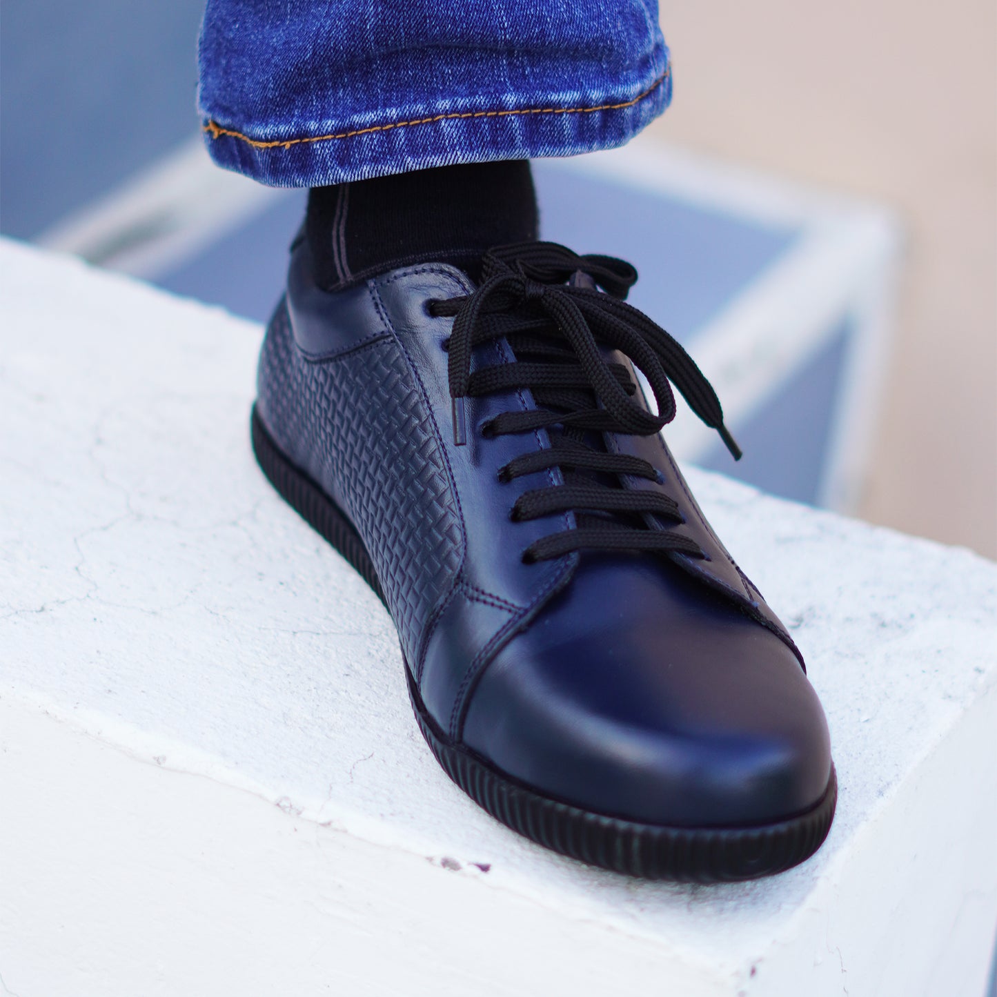 MATR Luxe Men's Navy Textured Leather Sneakers