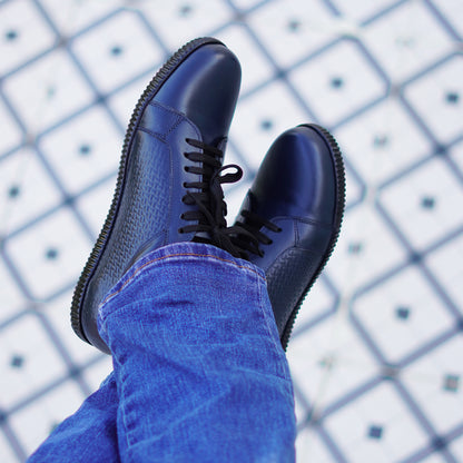 MATR Luxe Men's Navy Textured Leather Sneakers