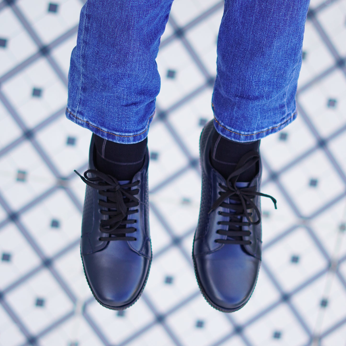 MATR Luxe Men's Navy Textured Leather Sneakers