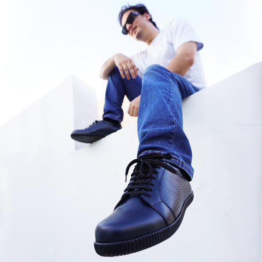 MATR Luxe Men's Navy Textured Leather Sneakers