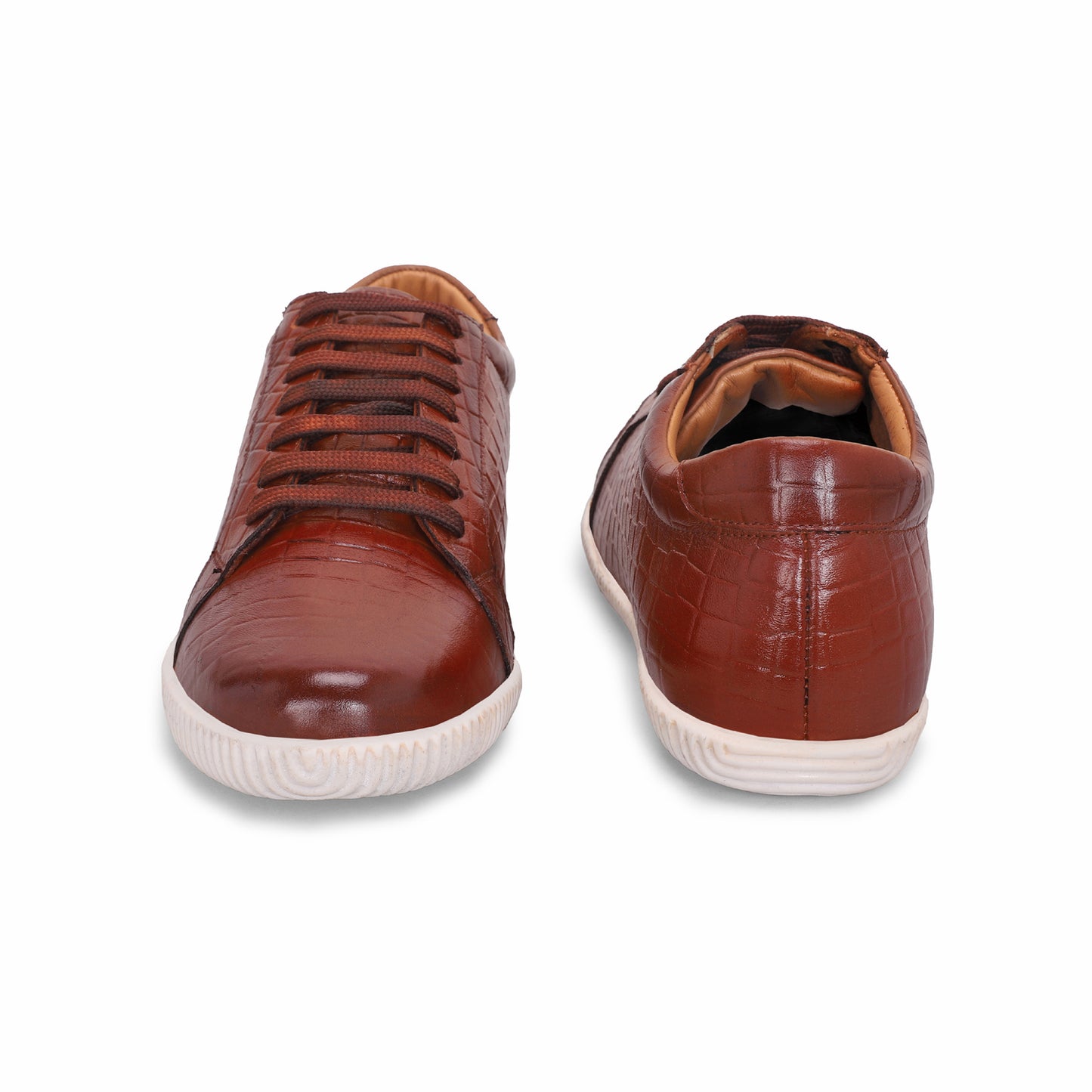 MATR Luxe Men’s Tan Croc-Embossed Leather Casual Sneakers with White Sole