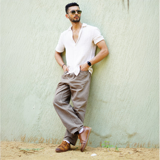 MATR Luxe Men’s Beige Smooth Leather Casual Sneakers