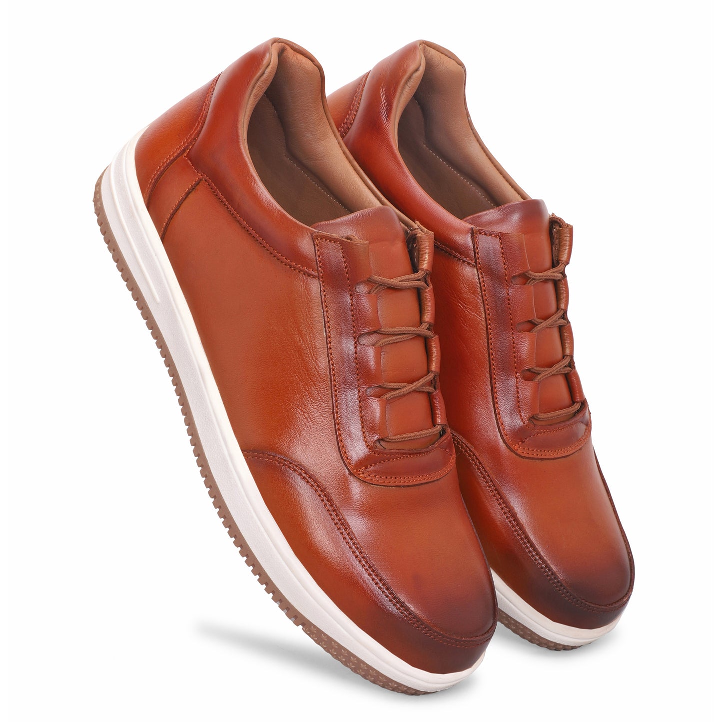 MATR Luxe Men's Tan Leather Casual Sneakers – Elastic Lace's Slip-On with Matching Sole