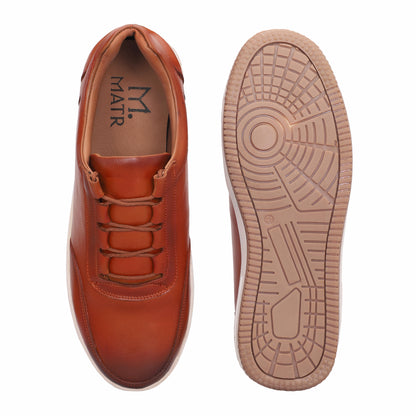 MATR Luxe Men's Tan Leather Casual Sneakers – Elastic Lace's Slip-On with Matching Sole