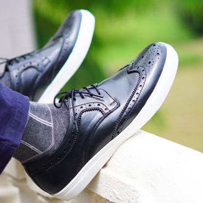 MATR Luxe Street Men’s Black Brogue Leather Sneakers