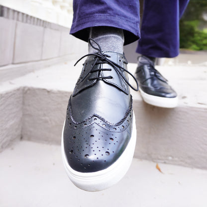 MATR Luxe Street Men’s Black Brogue Leather Sneakers