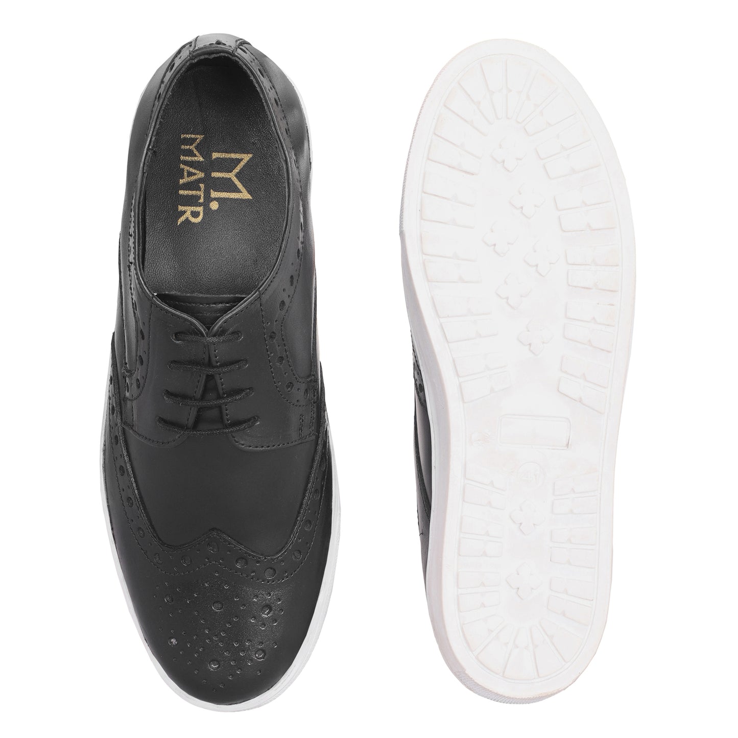 MATR Luxe Street Men’s Black Brogue Leather Sneakers