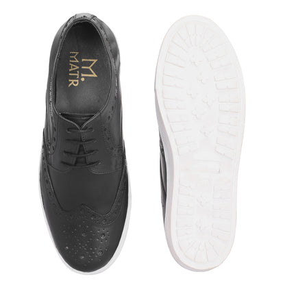 MATR Luxe Street Men’s Black Brogue Leather Sneakers