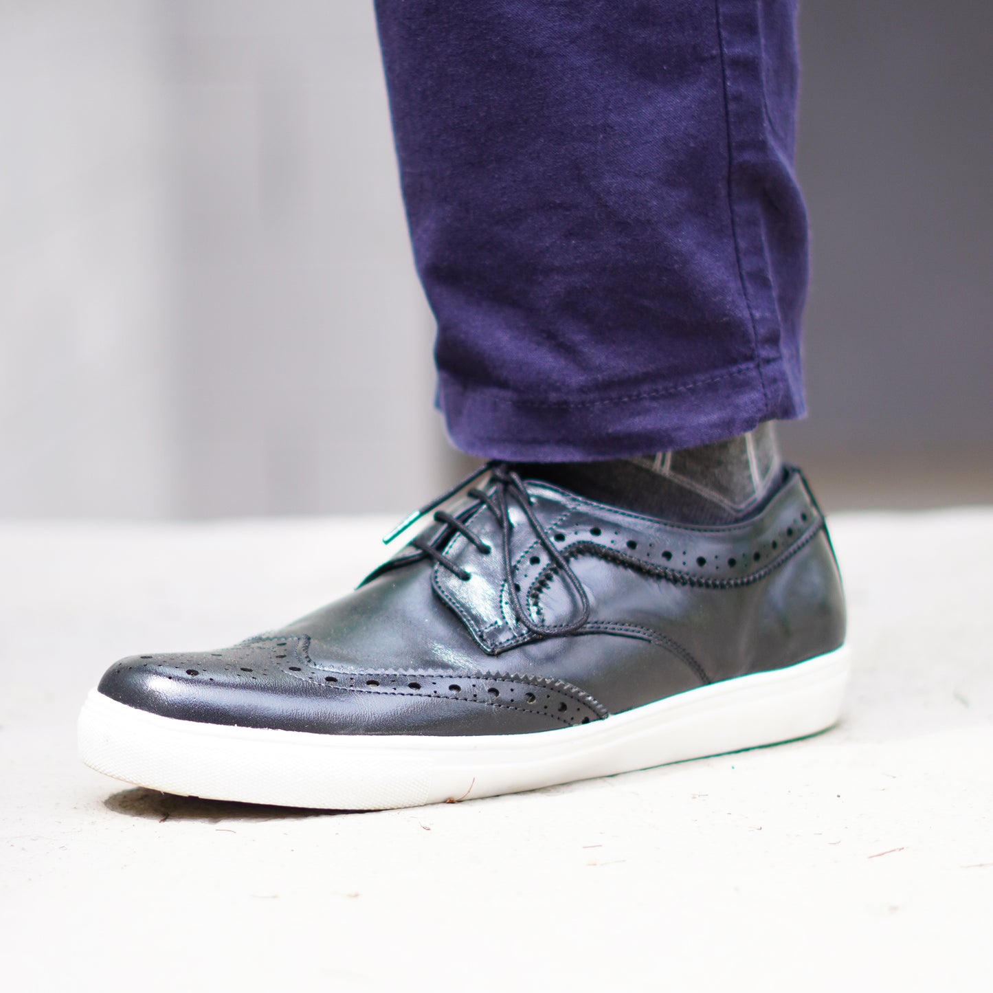 MATR Luxe Street Men’s Black Brogue Leather Sneakers