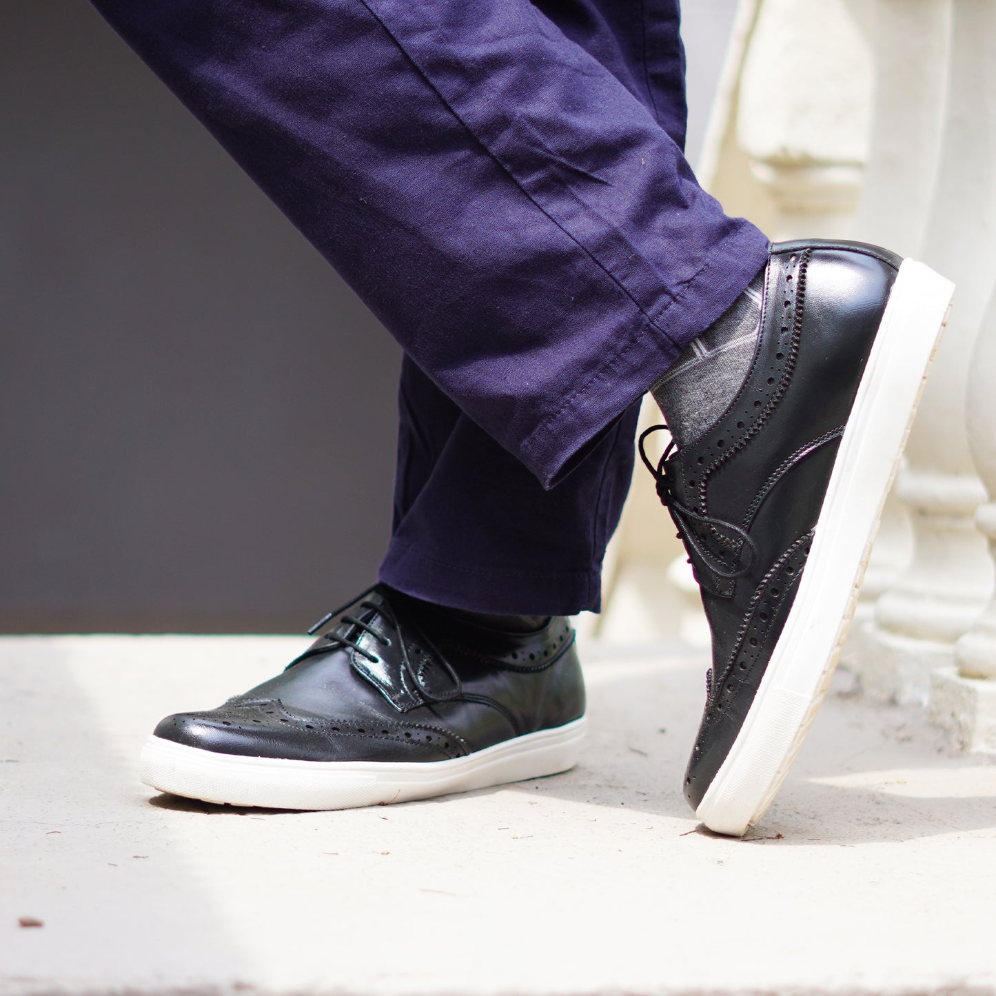 MATR Luxe Street Men’s Black Brogue Leather Sneakers