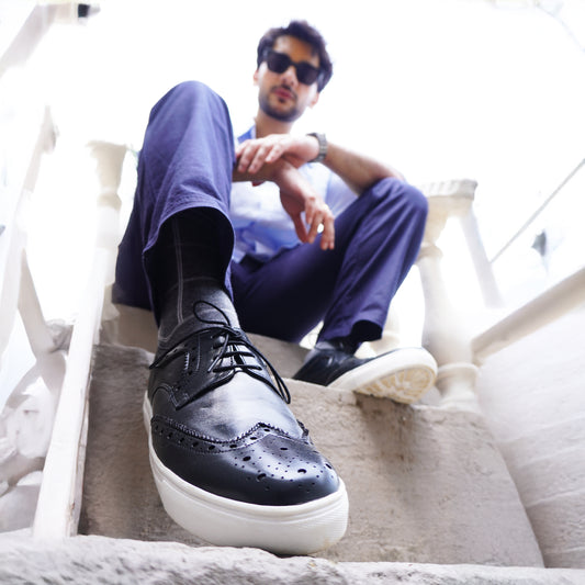 MATR Luxe Street Men’s Black Brogue Leather Sneakers