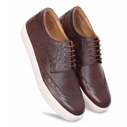 MATR Luxe Street Men’s Brown Brogue Leather Sneakers