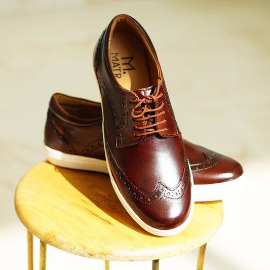 MATR Luxe Street Men’s Brown Brogue Leather Sneakers