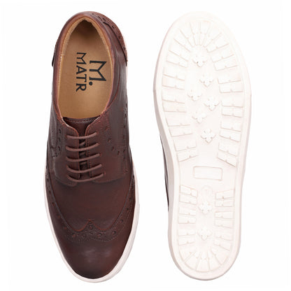 MATR Luxe Street Men’s Brown Brogue Leather Sneakers