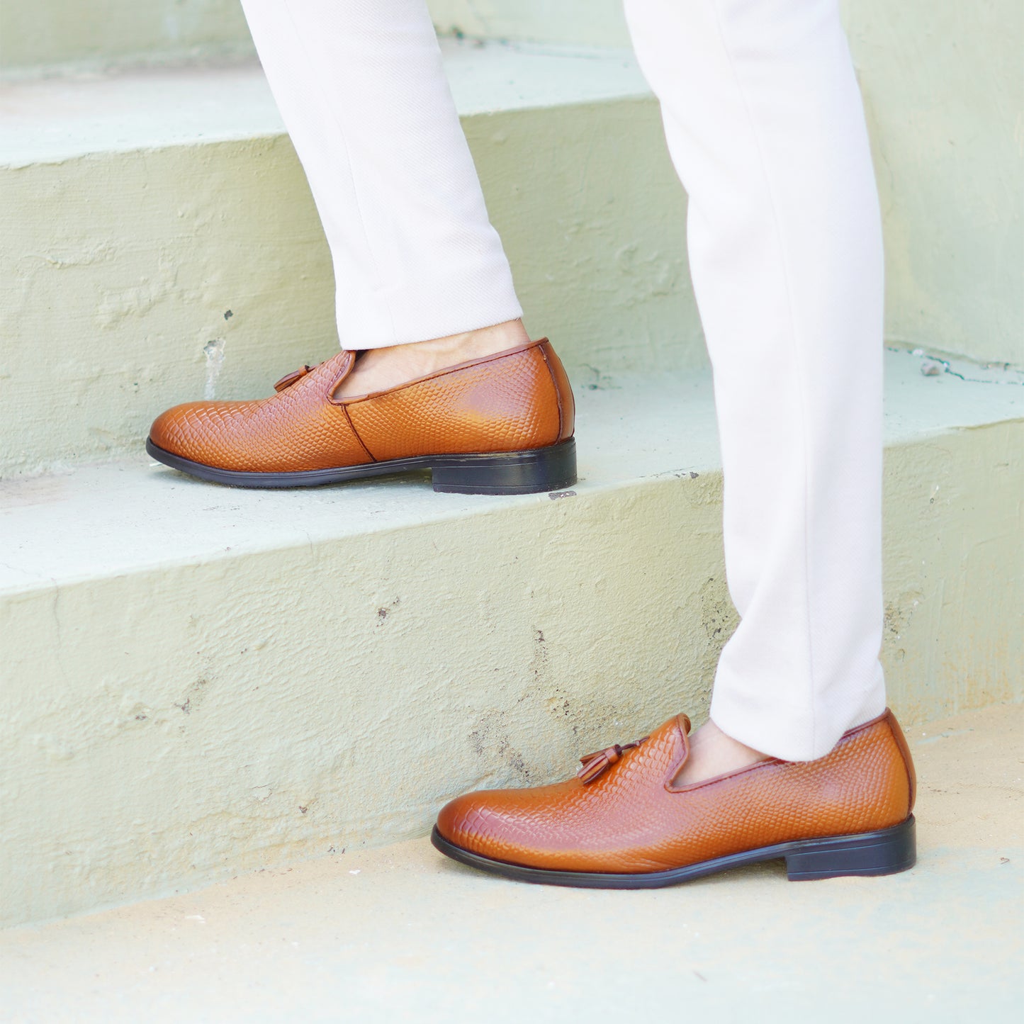 MATR Fest Men’s Tan Embossed Leather Tassel Loafers