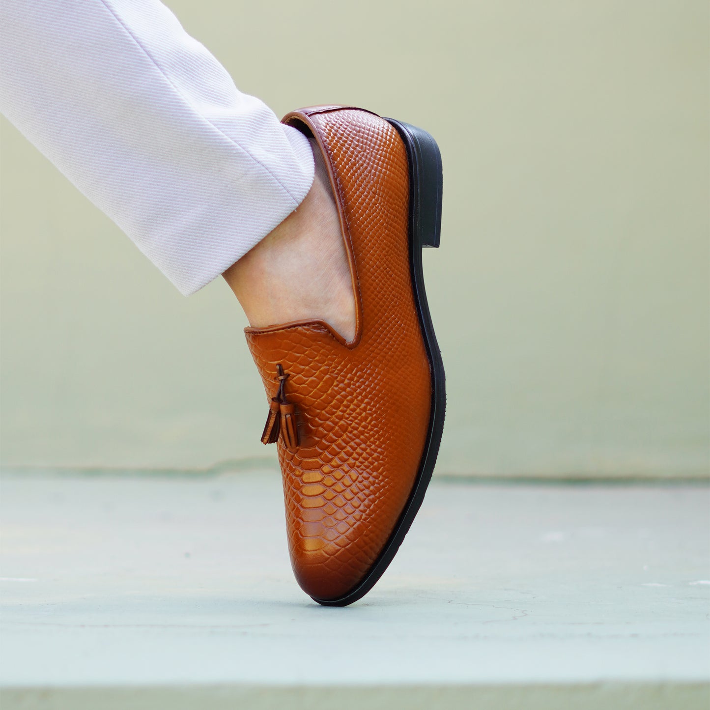 MATR Fest Men’s Tan Embossed Leather Tassel Loafers