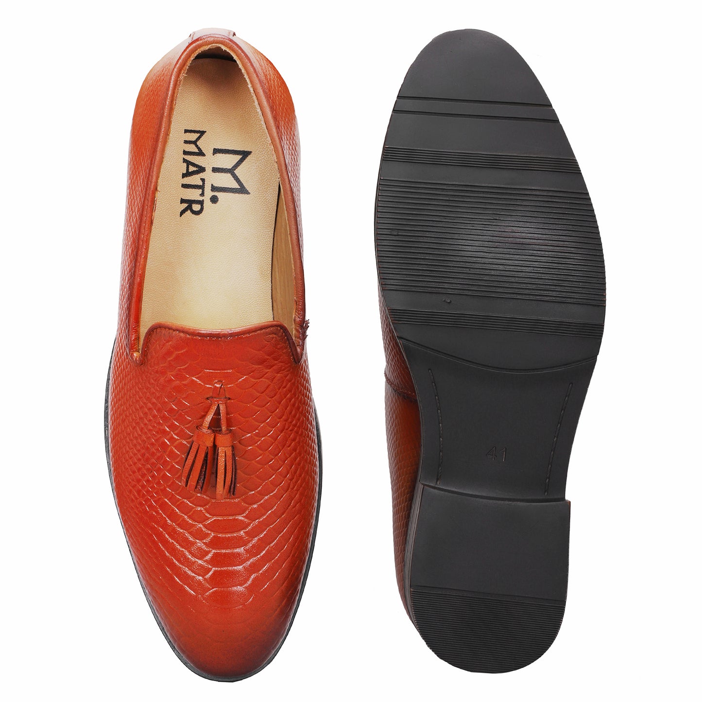 MATR Fest Men’s Tan Embossed Leather Tassel Loafers