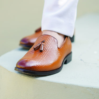 MATR Fest Men’s Tan Embossed Leather Tassel Loafers