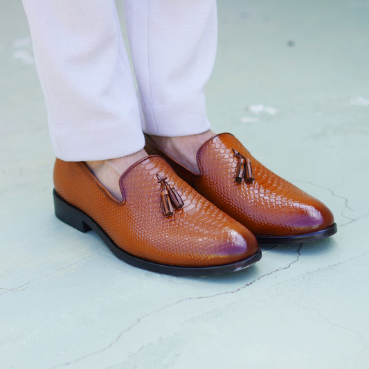 MATR Fest Men’s Tan Embossed Leather Tassel Loafers