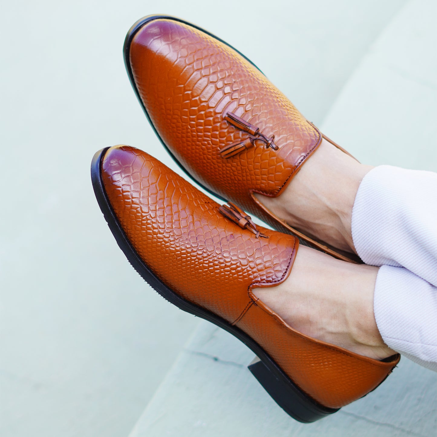 MATR Fest Men’s Tan Embossed Leather Tassel Loafers